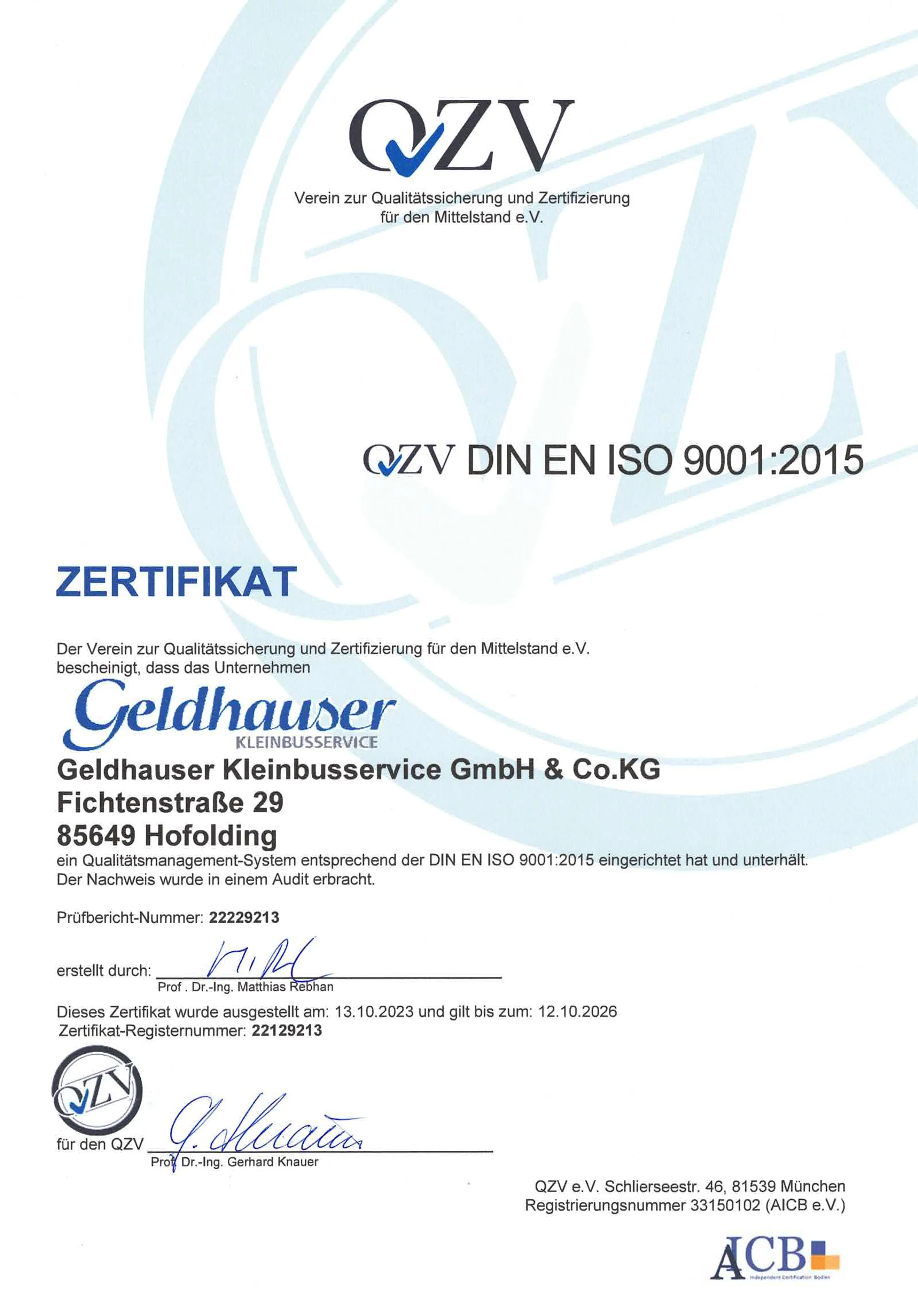 Zertifikat QVZ DIN EN ISO 9001:2015